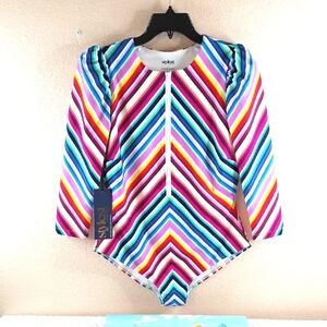 Stylest System  Dream Sculpt Zip Swimsuit Multicolor Stripes Large UPF 50